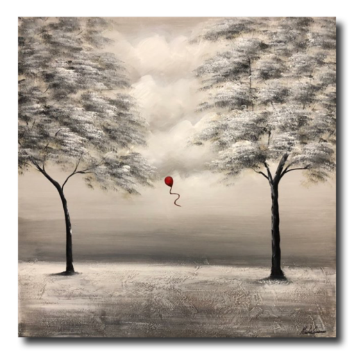 Een schilderij met een rode ballon