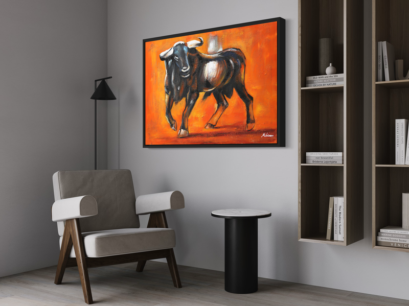 een schilderij met een stier