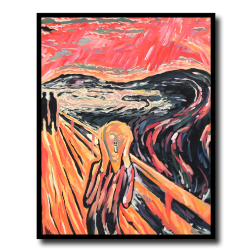 Een schilderij met een schreeuwende man