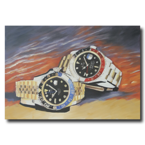 Een schilderij met Rolex horloges