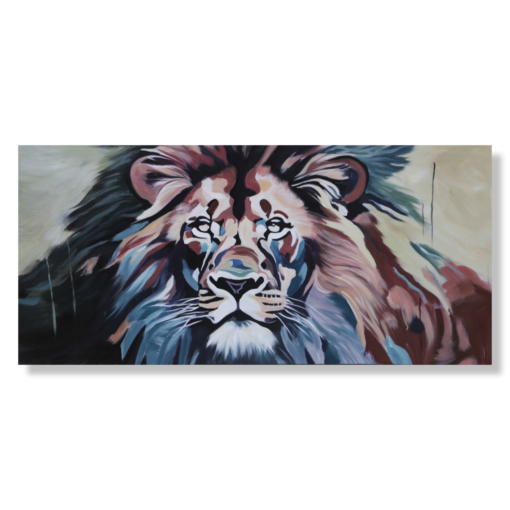 Een schilderij met een leeuw