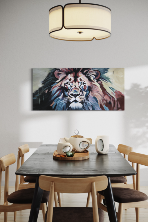 Een schilderij met een leeuw