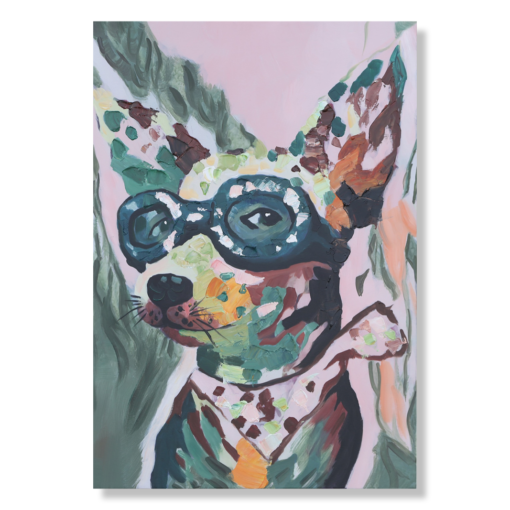 Een schilderij met een hond