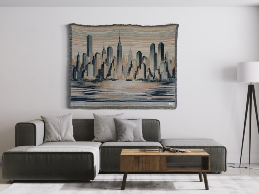 Een wandkleed met de skyline van NYC