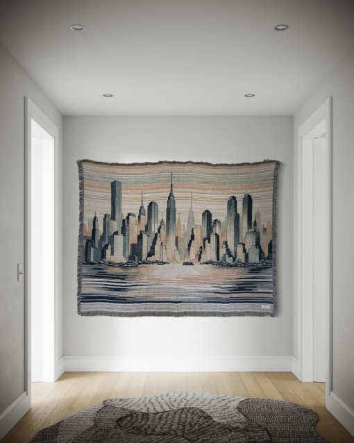 Een wandkleed met de skyline van NYC