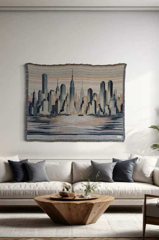 Een wandkleed met de skyline van NYC